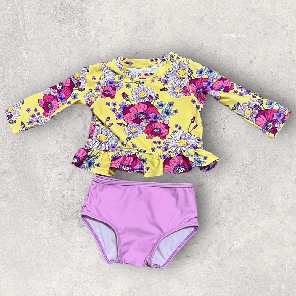 Rufflebutts Daisy delight rash guard swim suit